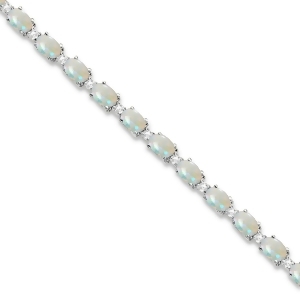Opal and Diamond Tennis Link Bracelet 14k White Gold 12.00ct - All