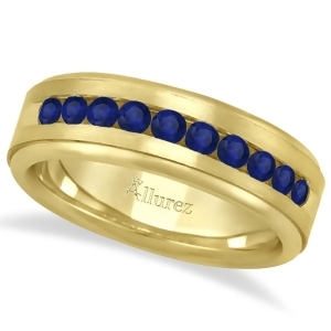 Men's Channel Set Blue Sapphire Wedding Band 18k Yellow Gold 0.25ct - All