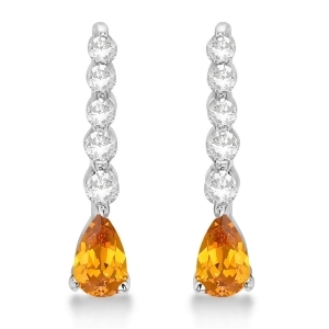 Pear Citrine and Diamond Graduated Drop Earrings 14k White Gold 0.80ctw - All