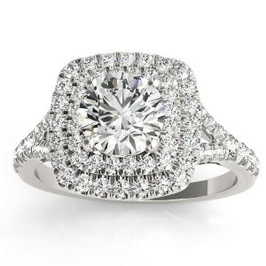 Square Double Halo Diamond Engagement Ring Platinum 0.62ct - All