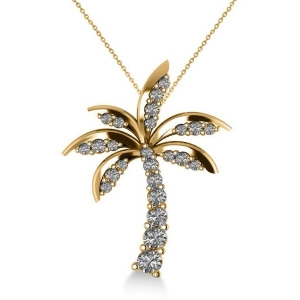 Diamond Tropical Palm Tree Pendant Necklace 14k Yellow Gold 0.50ct - All