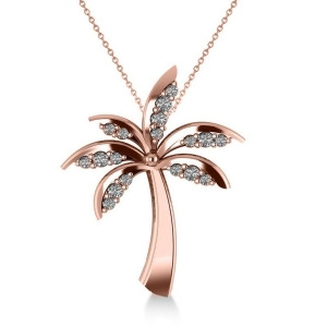 Diamond Summer Palm Tree Pendant Necklace 14k Rose Gold 0.24ct - All