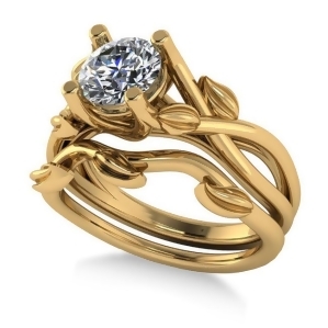 Diamond Vine Leaf Engagement Ring Bridal Set 14k Yellow Gold 1.00ct - All