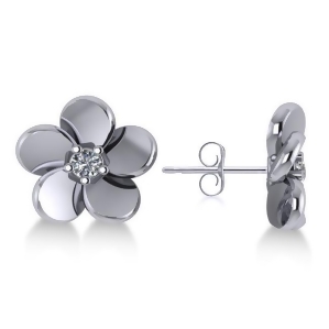 Diamond Flower Blossom Stud Earrings 14k White Gold 0.06ct - All