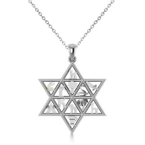Star of David and 12 Tribes Pendant Necklace in 14k White Gold - All