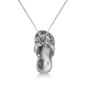 Summer Flip-Flop and Flower Pendant Necklace in 14k White Gold - All