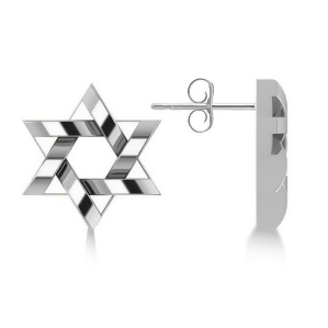 Contemporary Jewish Star of David Earrings in 14k White Gold - All