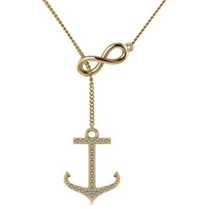 Infinity and Diamond Anchor Lariat Y-Necklace 14k Yellow Gold 0.24ct - All