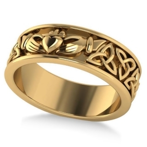 Claddagh and Celtic Knot Eternity Wedding Band 14k Yellow Gold - All