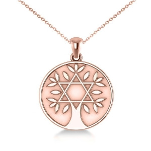 Jewish Family Tree Star of David Pendant Necklace 14k Rose Gold - All