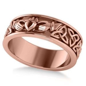 Claddagh and Celtic Knot Eternity Wedding Band 14k Rose Gold - All