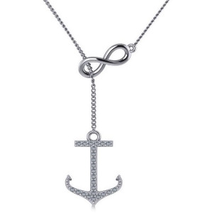 Infinity and Diamond Anchor Lariat Y-Necklace 14k White Gold 0.24ct - All