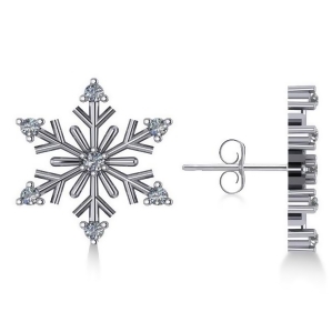 Diamond Snowflake Winter Earrings in 14k White Gold 0.15ct - All