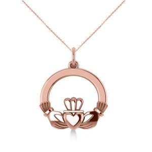 Heart Charm Claddagh Pendant Necklace in 14k Rose Gold - All