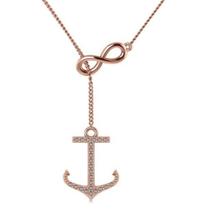 Infinity and Diamond Anchor Lariat Y-Necklace 14k Rose Gold 0.24ct - All