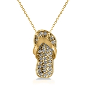 Diamond Summer Flip-Flop Pendant Necklace 14k Yellow Gold 0.76ct - All