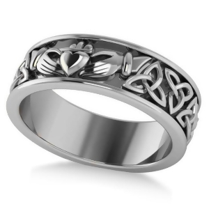 Claddagh and Celtic Knot Eternity Wedding Band 14k White Gold - All