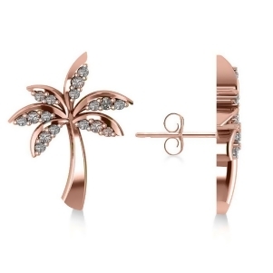 Diamond Palm Tree Summer Earrings 14k Rose Gold 0.20ct - All