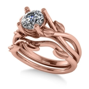 Diamond Vine Leaf Engagement Ring Bridal Set 14k Rose Gold 1.00ct - All