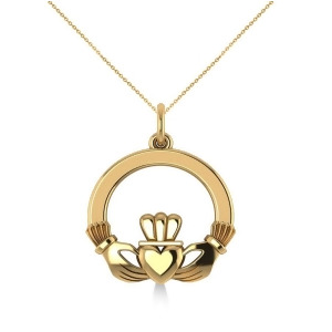 Heart Charm Claddagh Pendant Necklace in 14k Yellow Gold - All