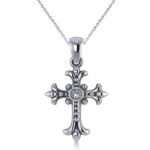 Diamond Gothic Cross Pendant Necklace 14k White Gold 0.03ct - All