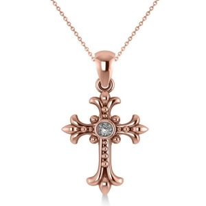 Diamond Gothic Cross Pendant Necklace 14k Rose Gold 0.03ct - All