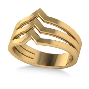 Triple Row Chevron Ladies Fashion Ring Plain Metal 14k Yellow Gold - All