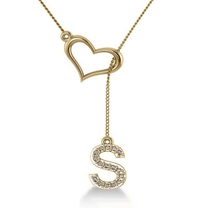 Heart and Diamond Initials Lariat Pendant Necklace 14k Yellow Gold - All