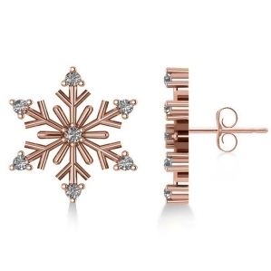 Diamond Snowflake Winter Earrings 14k Rose Gold 0.15ct - All
