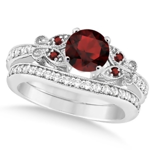 Butterfly Genuine Garnet and Diamond Bridal Set Palladium 1.10ct - All