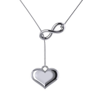 Infinity and Heart Lariat Pendant Y-Necklace in 14k White Gold - All