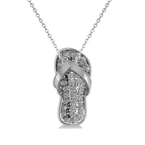 Diamond Summer Flip-Flop Pendant Necklace 14k White Gold 0.76ct - All