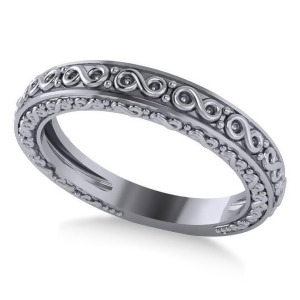 Infinity Design Etched Wedding Band 14k White Gold - All