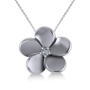 Diamond Flower Charm Pendant Necklace 14k White Gold 0.03ct - All