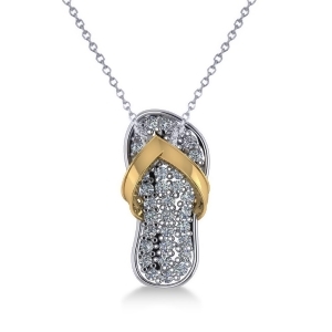 Diamond Summer Flip-Flop Pendant Necklace 14k Two Tone Gold 0.76ct - All