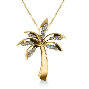 Diamond Summer Palm Tree Pendant Necklace 14k Yellow Gold 0.24ct - All
