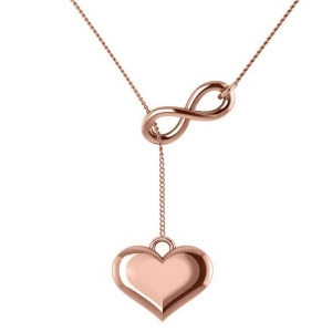 Infinity and Heart Lariat Pendant Y-Necklace in 14k Rose Gold - All
