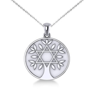 Jewish Family Tree Star of David Pendant Necklace 14k White Gold - All