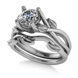 Diamond Vine Leaf Engagement Ring Bridal Set 14k White Gold 1.00ct - All