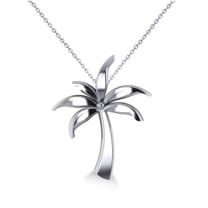Summer Palm Tree Pendant Necklace in 14k White Gold - All