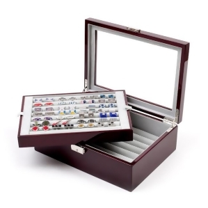 Seventy-two Pair Double Layer Cufflink Case Mahogany - All