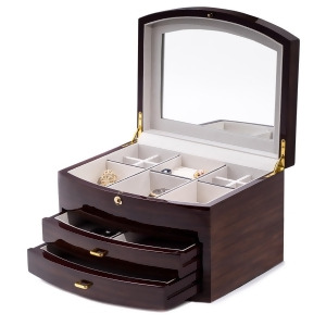 Ebony Zebra Wood Jewelry Box w/ Compartments 2 Drawers and Push Button Lock - All