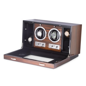 Ebony Burlwood 2 Watch Winder and 4 Storage Case with Glass Face - All