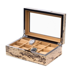 Exotic Ice Wood 8 Watch Case w/ Glass Top and Velour Lining - All