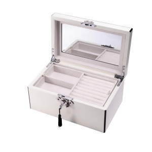 White Wood 3 Level Jewelry Box w/ Slots for Rings and Locking Clasp - All