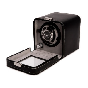Black Leather Single Watch Winder w/ Glass Door and Locking Clasp - All