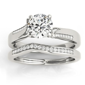 Diamond Pave Swirl Bridal Set Setting 18k White Gold 0.24ct - All