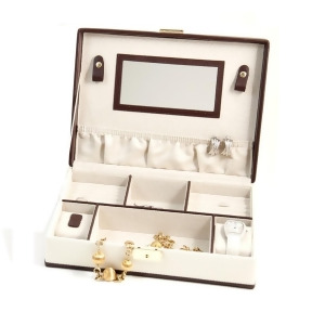 Ivory and Brown Leather Jewelry Box w/ Compartments 2 Watch Pillows - All