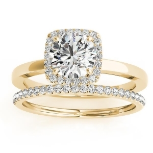 Diamond Halo Solitaire Bridal Set Setting 18k Yellow Gold 0.20ct - All