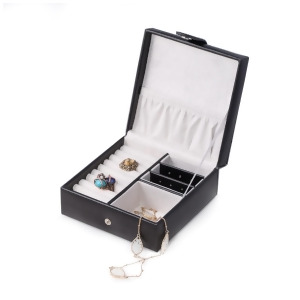 Black Leather Jewelry Box w/ Slots for Rings Earrings and Compartment - All